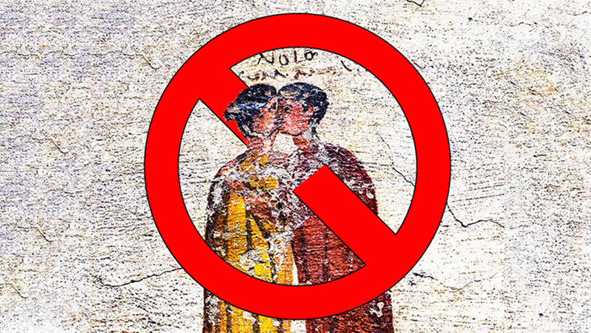 Ein Fresko aus Pompeii, das ein römisches Paar beim Kuss zeigt. Ein Fresko aus Pompeii, das ein römisches Paar beim Kuss zeigt.