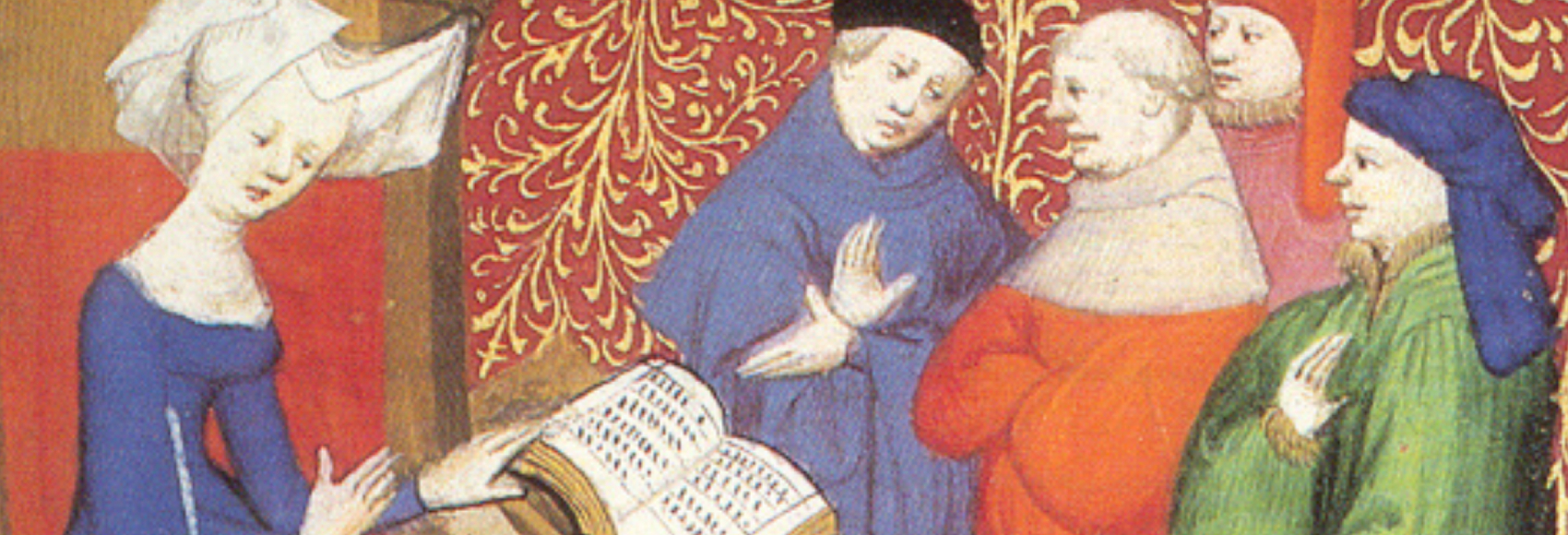 Eine Frau - Christine de Pisan - liest vor und diskutiert mit vier Männern Eine Frau - Christine de Pisan - liest vor und diskutiert mit vier Männern