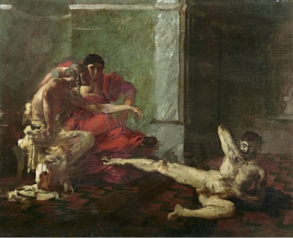 Locustus probiert in Anwesenheit von Nero das für Britannicus zubereitete Gift, Joseph-Noël Sylvestre 1876, online unter: https://fr.wikipedia.org/wiki/Locuste_(empoisonneuse). Locustus probiert in Anwesenheit von Nero das für Britannicus zubereitete Gift, Joseph-Noël Sylvestre 1876, online unter: https://fr.wikipedia.org/wiki/Locuste_(empoisonneuse).